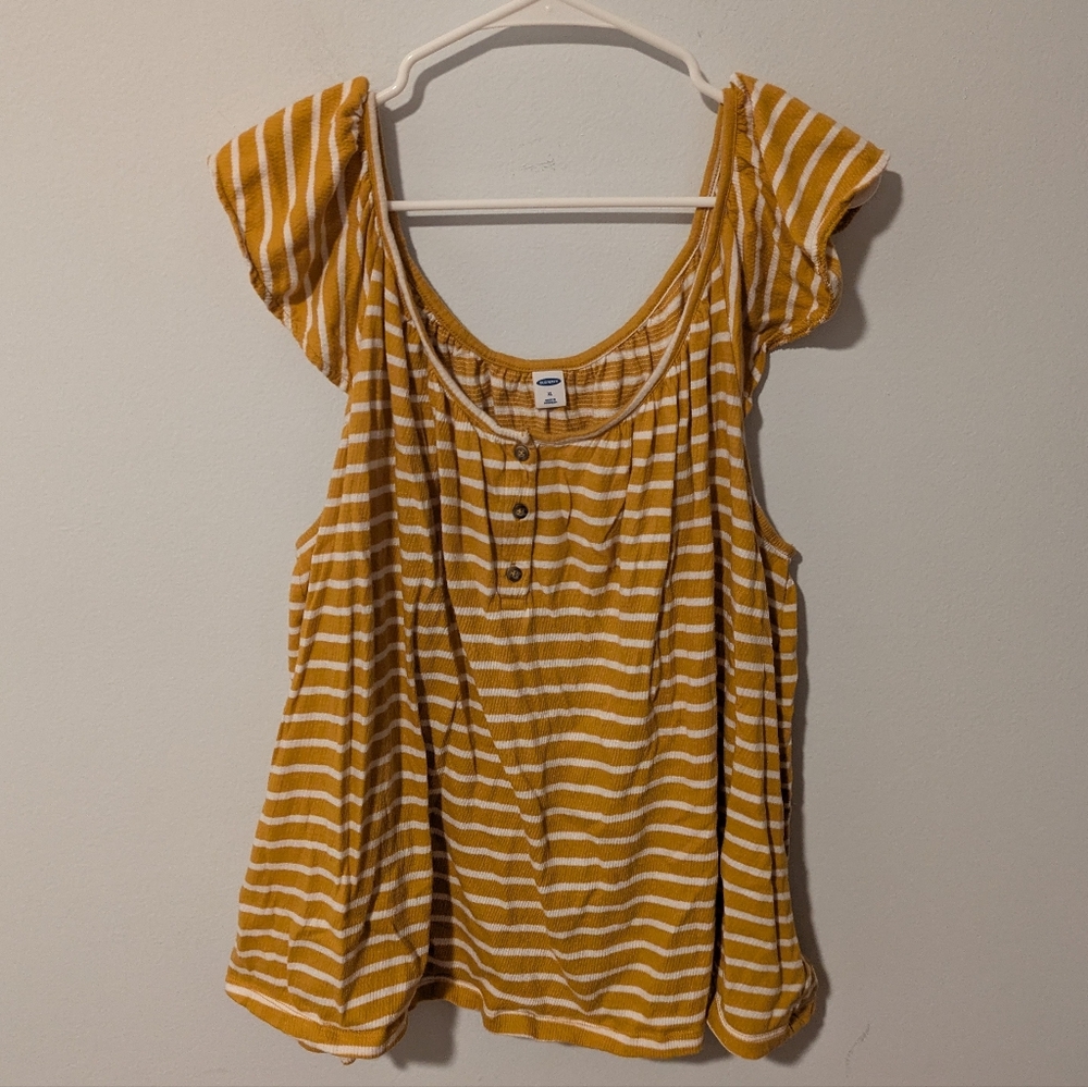 Old Navy Yellow Stripe Relaxed Flutter Sleeve Textured Top Size XL